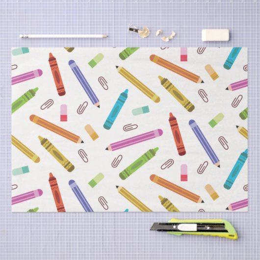 Kleurrijke School Crayons en Potloden Patroon Tissuepapier (Craft)