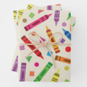 Kleurrijke School Crayons met Vormen Patroon Inpakpapier Vel (In situ)