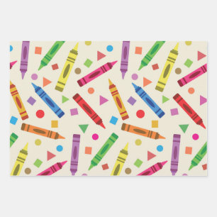 Kleurrijke School Crayons met Vormen Patroon Inpakpapier Vel