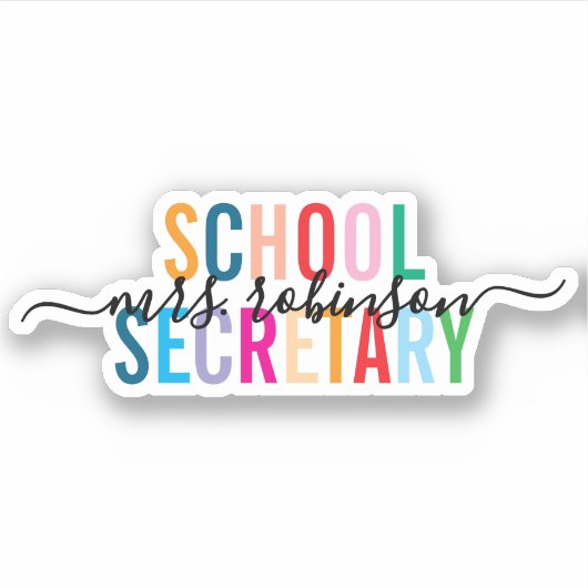 Kleurrijke School Secretaris Gepersonaliseerde Scr Sticker (Voorkant)