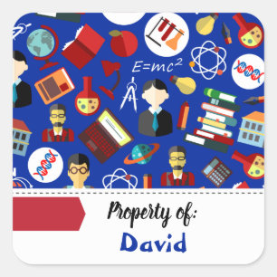 Kleurrijke School Supplies Blauw Kinder naam Label