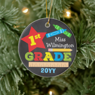 Kleurrijke schoolbord cadeau voor leerkrachten uit keramisch ornament