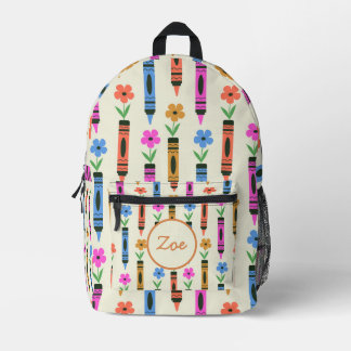 Kleurrijke schoolkrijtjes met retro bloemen op maa bedrukte rugzak