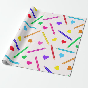 Kleurrijke schoolpotloden Patroon met kleine harte Cadeaupapier