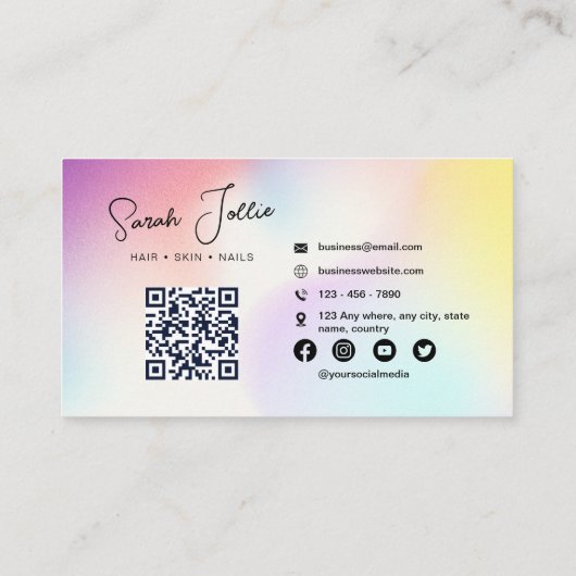 Kleurrijke schoonheidssalon scanbare QR-code Visitekaartje (Achterkant)