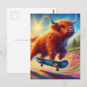 Kleurrijke Schotse Hoogland Koe Skateboarden Briefkaart (Voorkant / Achterkant)