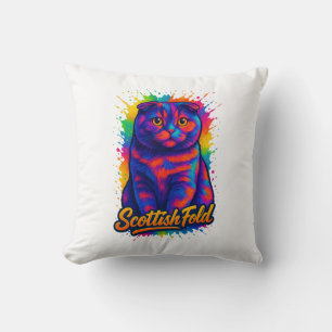 Kleurrijke Schotse Vouw Pop Art Cat – Vibrant Neon Kussen