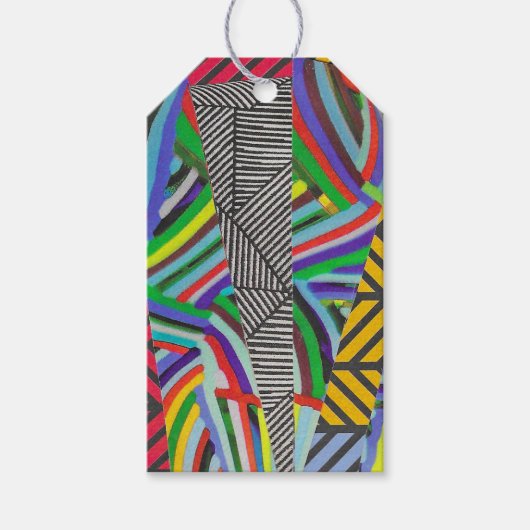 kleurrijke schuine arceringen en visgraatcollage cadeaulabel (Voorkant)