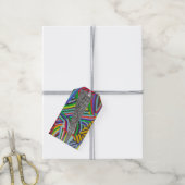 kleurrijke schuine arceringen en visgraatcollage cadeaulabel (Met Touw)
