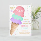 Kleurrijke Scoop Ice Cream Verjaardag uitnodiging (Staand voorkant)