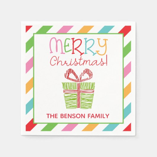 Kleurrijke Scribble Christmas Present Party servet (Voorkant)