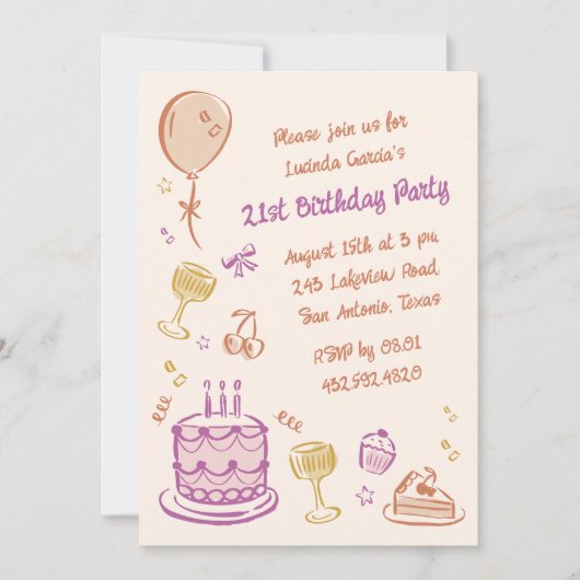 Kleurrijke Scribble Hand getrokken 21ste Verjaarda Kaart (Voorkant)