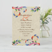 Kleurrijke scroll blad op beige bruiloft uitnodigi kaart (Staand voorkant)