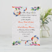 Kleurrijke scroll blad op grijze bruiloft uitnodig kaart (Staand voorkant)