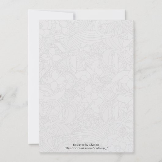 Kleurrijke scroll blad op grijze bruiloft uitnodig kaart (Achterkant)