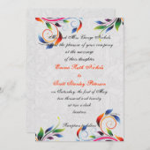 Kleurrijke scroll blad op grijze bruiloft uitnodig kaart (Voorkant / Achterkant)