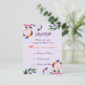Kleurrijke scroll blad op paarse bruiloft RSVP kaa (Staand voorkant)