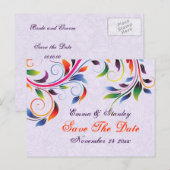 Kleurrijke scroll blad paarse bruiloft Save the Da Aankondigingskaart (Voorkant / Achterkant)