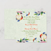 Kleurrijke scrollblad, bleke limoen huwelijksuitno kaart (Voorkant / Achterkant)