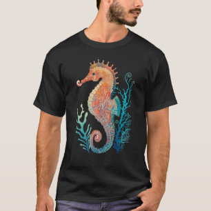 Kleurrijke Seahorse met zeewier illustratie T-shirt
