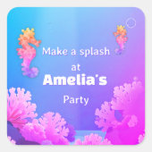 Kleurrijke Seahorse Party Vierkante Sticker (Voorkant)