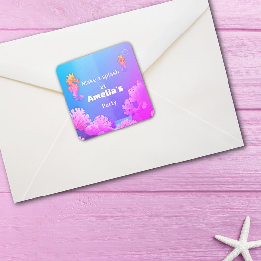 Kleurrijke Seahorse Party Vierkante Sticker