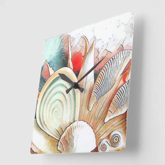 Kleurrijke Seashells op het strand waterverf schil Vierkante Klok (Hoek)