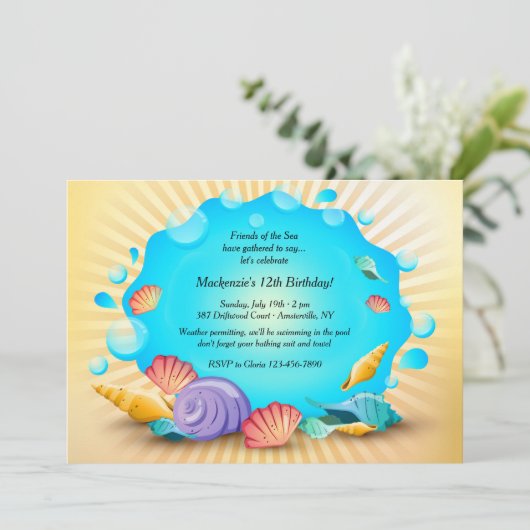 Kleurrijke Seashells-uitnodiging Kaart (Staand voorkant)