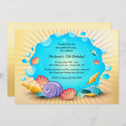 Kleurrijke Seashells-uitnodiging Kaart (Voorkant / Achterkant)