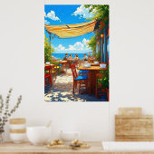 Kleurrijke Seaside Café Al Fresco Patio Poster (Keuken)