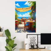 Kleurrijke Seaside Café Al Fresco Patio Poster (Thuiskantoor)