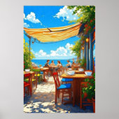 Kleurrijke Seaside Café Al Fresco Patio Poster (Voorkant)