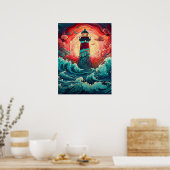 Kleurrijke Seaside Lighthouse Wall Print (Keuken)