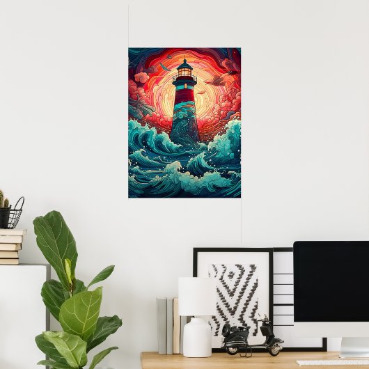 Kleurrijke Seaside Lighthouse Wall Print (Thuiskantoor)