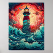 Kleurrijke Seaside Lighthouse Wall Print (Voorkant)
