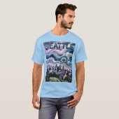 Kleurrijke Seattle Skyline Van Gogh schilderij Rei T-shirt (Voorkant volledig)