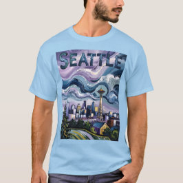 Kleurrijke Seattle Skyline Van Gogh schilderij Rei T-shirt