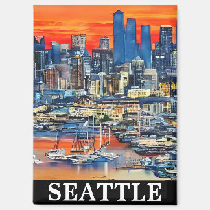 Kleurrijke Seattle Washington CityScape zonsonderg Magneet