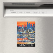 Kleurrijke Seattle Washington CityScape zonsonderg Magneet (Insitu (Vaatwasser))