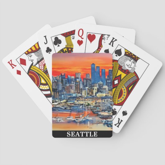 Kleurrijke Seattle Washington CityScape zonsonderg Pokerkaarten (Achterkant)