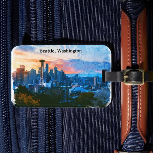 Kleurrijke Seattle Washington Skyline Bagagelabel (Voorkant Insitu 4)