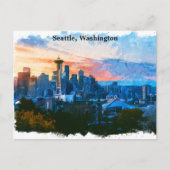 Kleurrijke Seattle Washington Skyline Briefkaart (Voorkant)