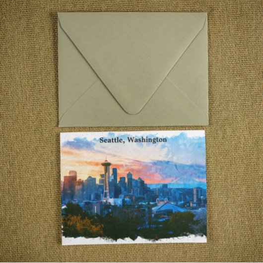 Kleurrijke Seattle Washington Skyline Briefkaart