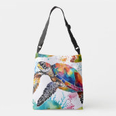 Kleurrijke Seaturtle Waterverf Art Crossbody Tas (Achterkant)