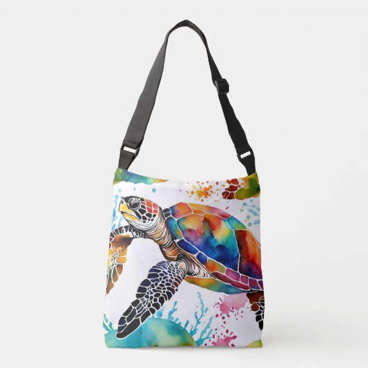 Kleurrijke Seaturtle Waterverf Art Crossbody Tas (Voorkant)
