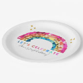 Kleurrijke Sequin Rainbow verjaardag elke leeftijd Papieren Bordje (Gekanteld)