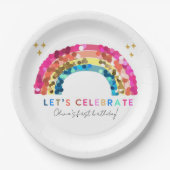 Kleurrijke Sequin Rainbow verjaardag elke leeftijd Papieren Bordje (Voorkant)