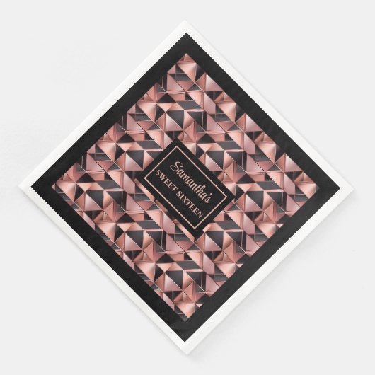 Kleurrijke servetten Roze goud glitters & Zwart (Hoek)