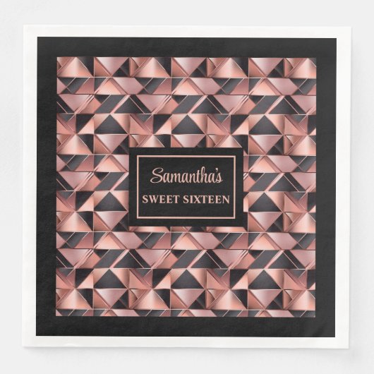 Kleurrijke servetten Roze goud glitters & Zwart (Voorkant)