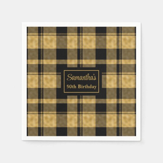 Kleurrijke servetten Zwart Goud Glitter Verjaardag (Voorkant)